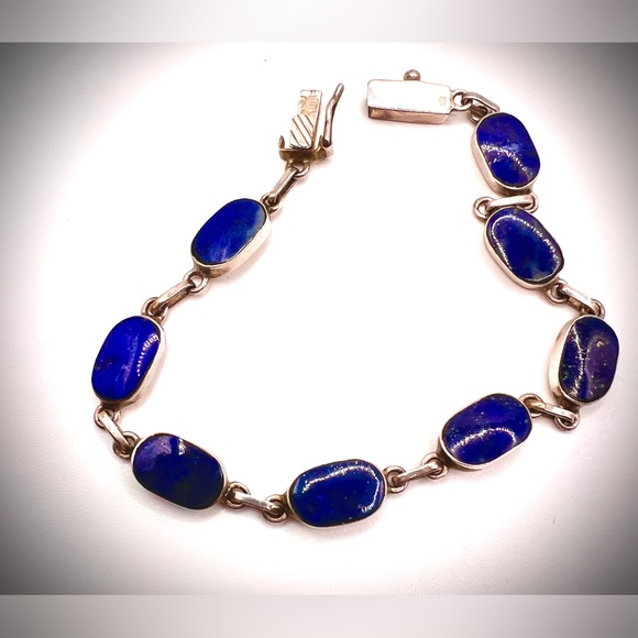 Elegant Lapis Lazuli Bracelet Pure 980 Chilean Silver Artisan